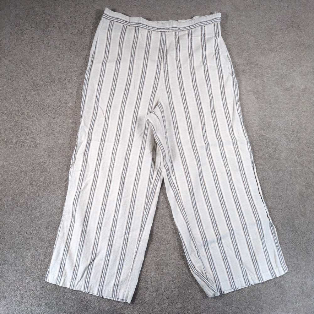 For Cynthia Pants Womens XL Gray White Striped Relaxed Fit Wide Leg Side Zip